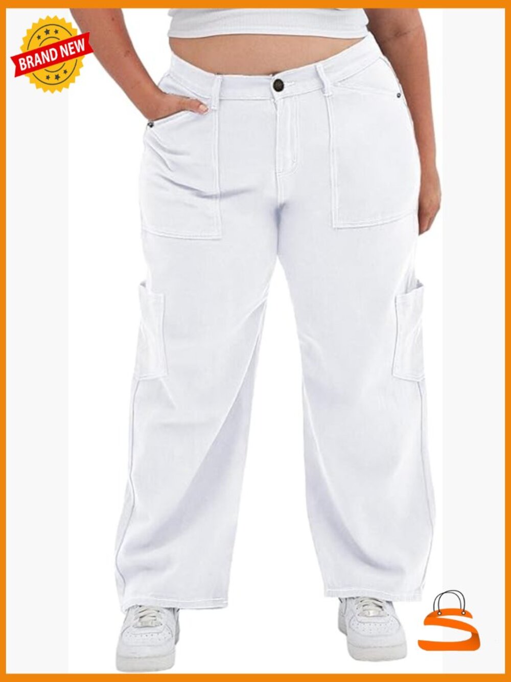 Plus Size High Waisted Cargo Pants Stretch Wide Leg Baggy Pants with Pockets
